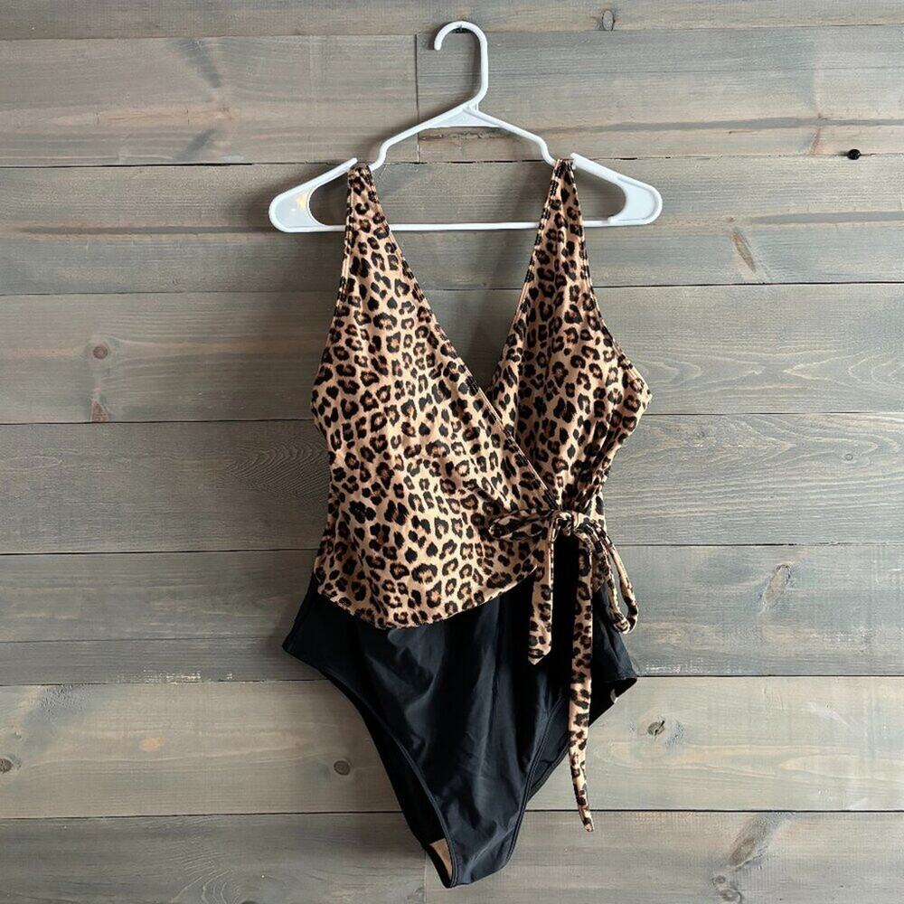 SUMMERSALT | The Perfect Wrap One-Piece Leopard Black Women Size 18